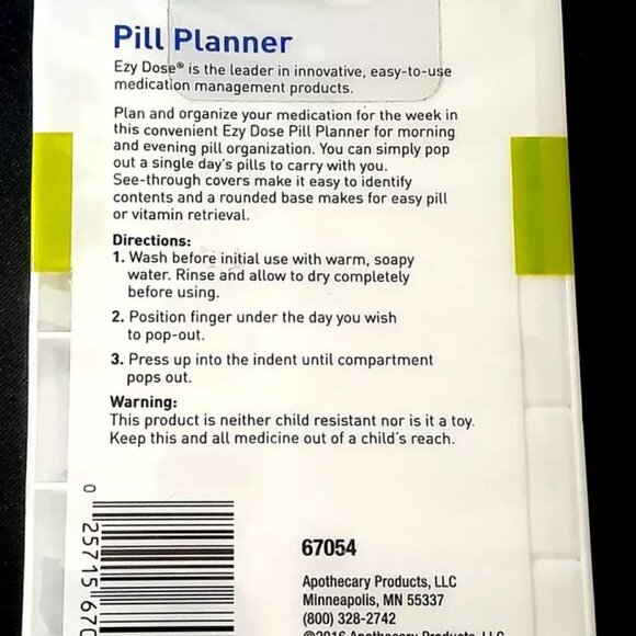 Ezy Dose Weekly (7-Day) AM/PM Pill Organizer - Removable Days - Pop-Out Days! - Picture 5 of 5